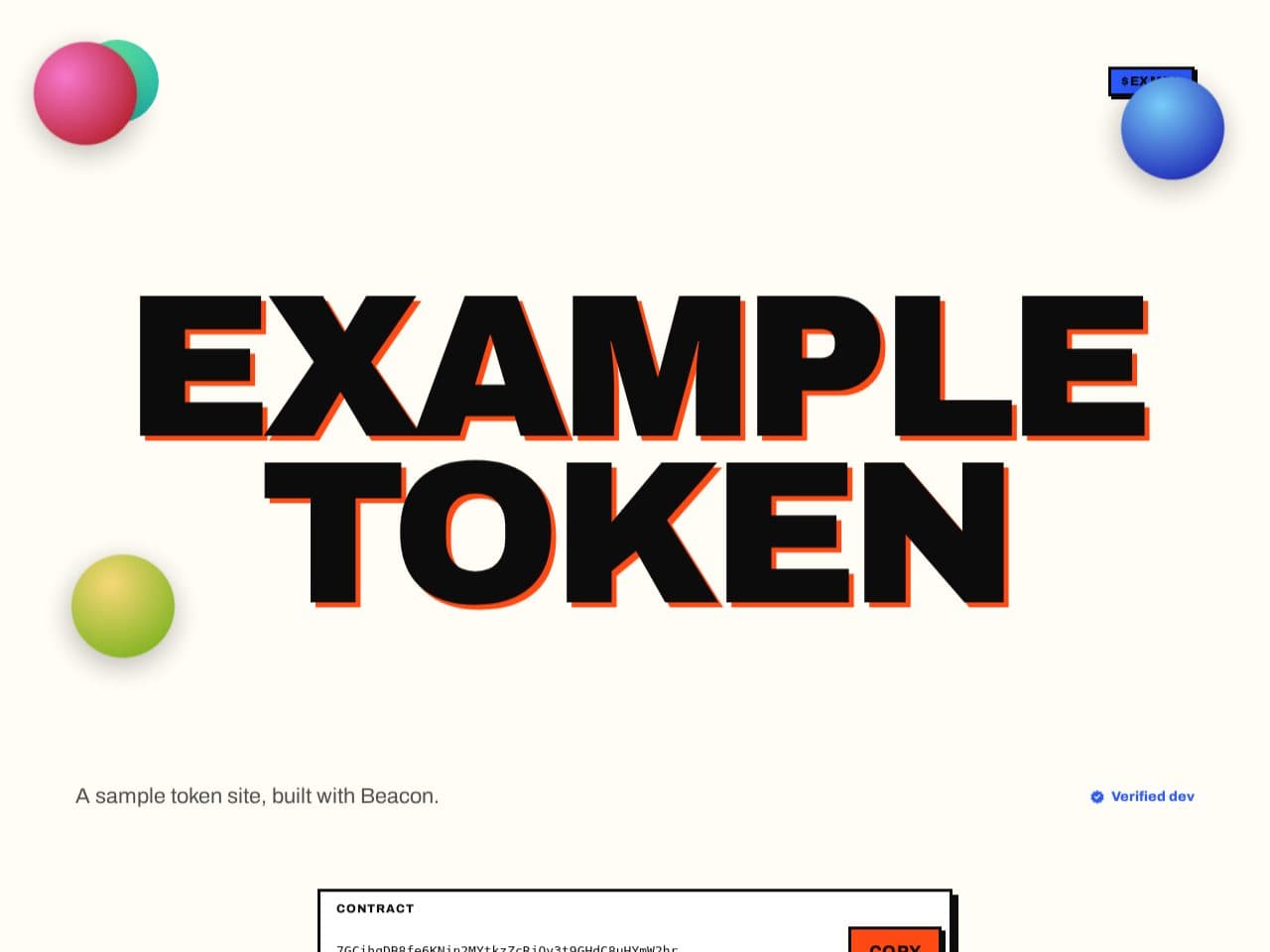 Example Token's site in the Brutal design