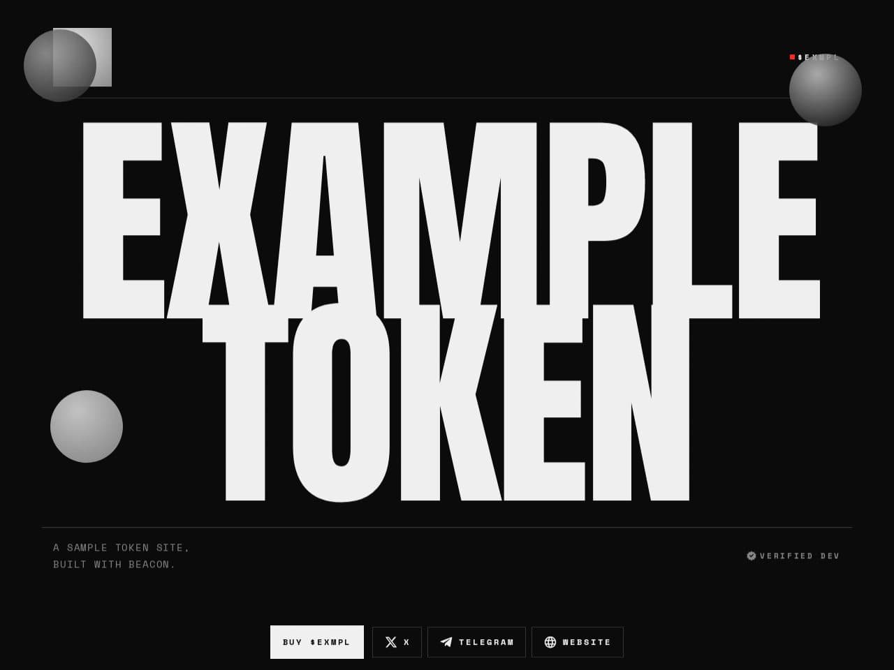 Example Token's site in the Cult design