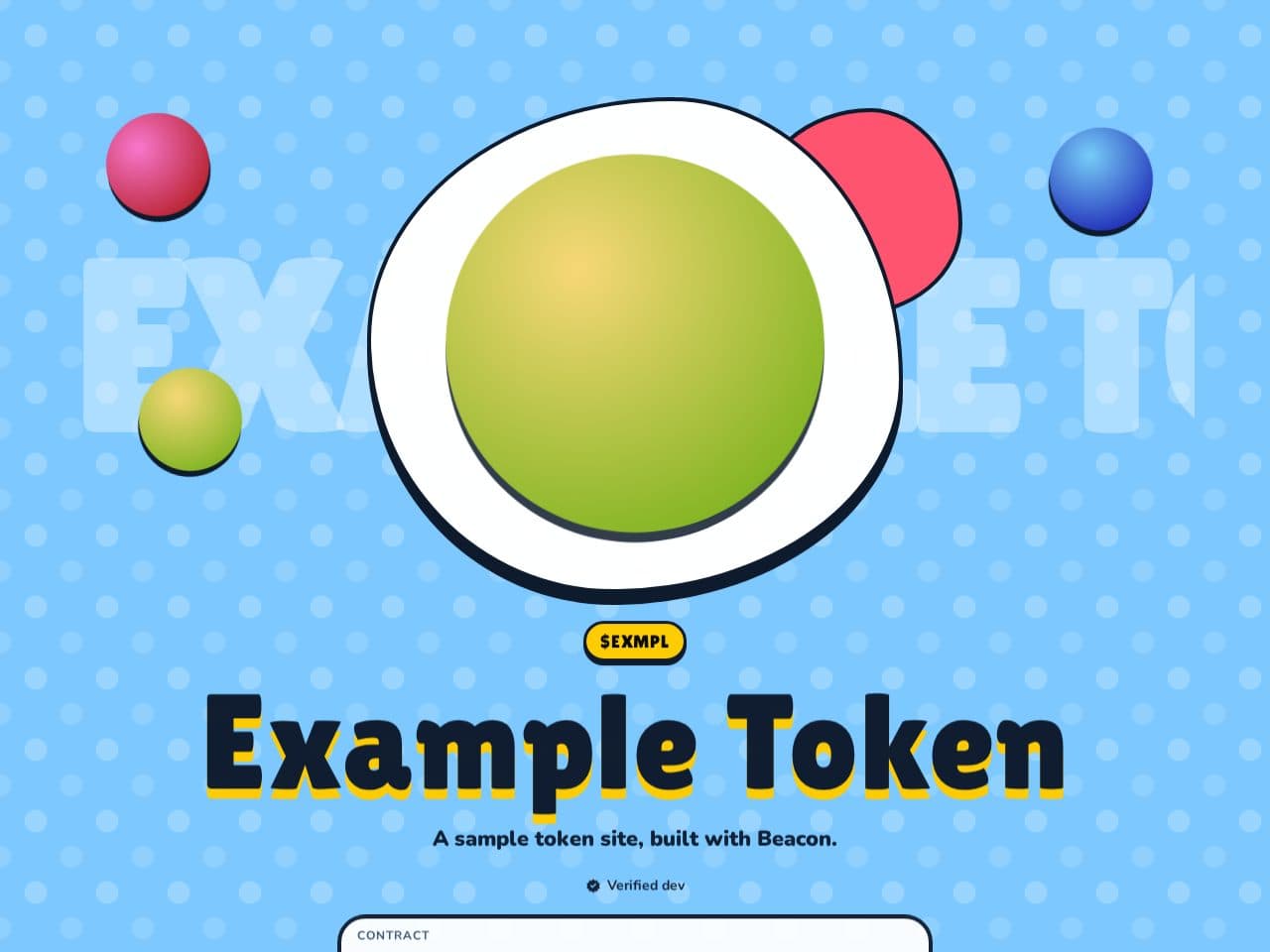 Example Token's site in the Mascot design