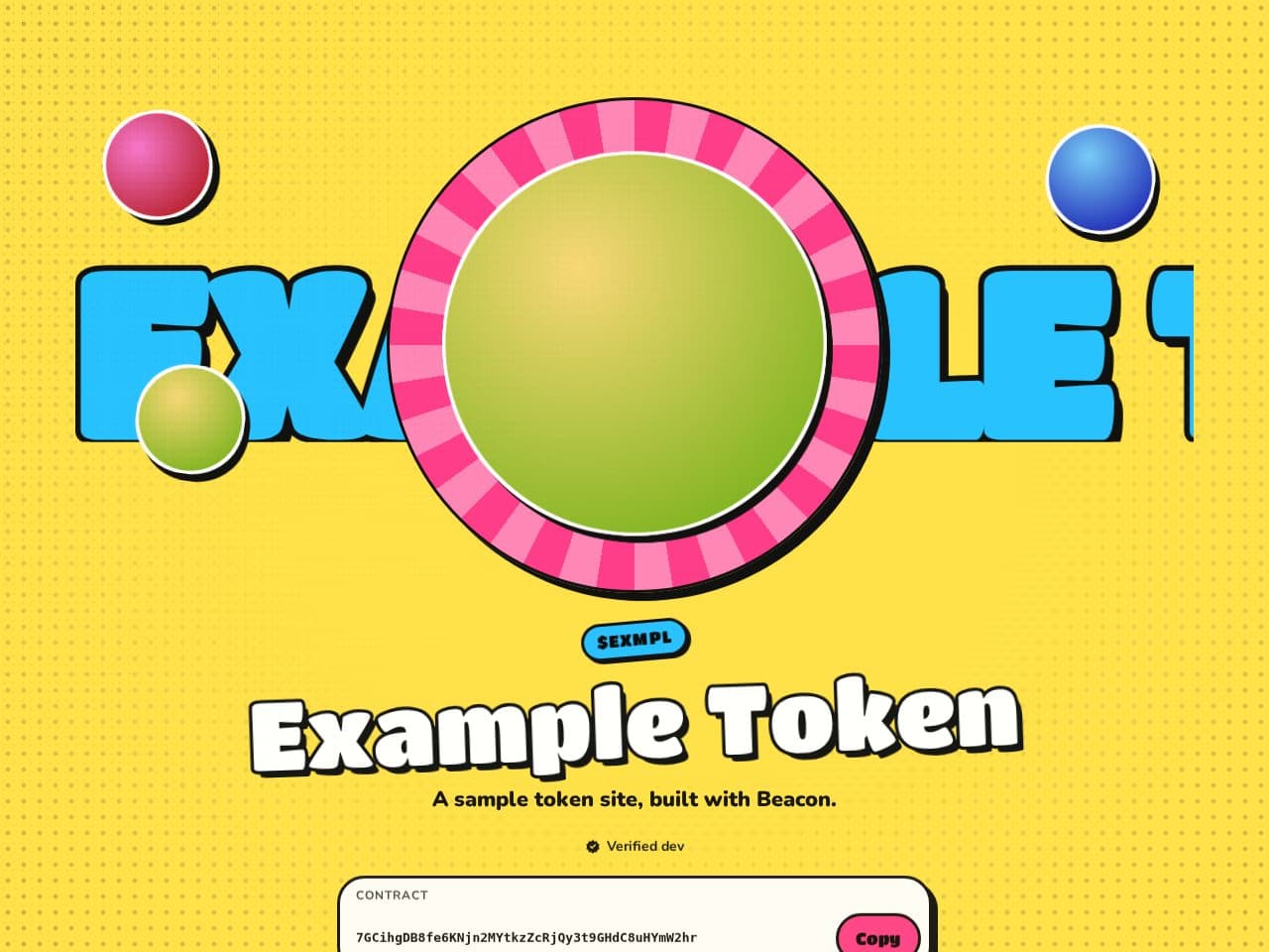 Example Token's site in the Meme design