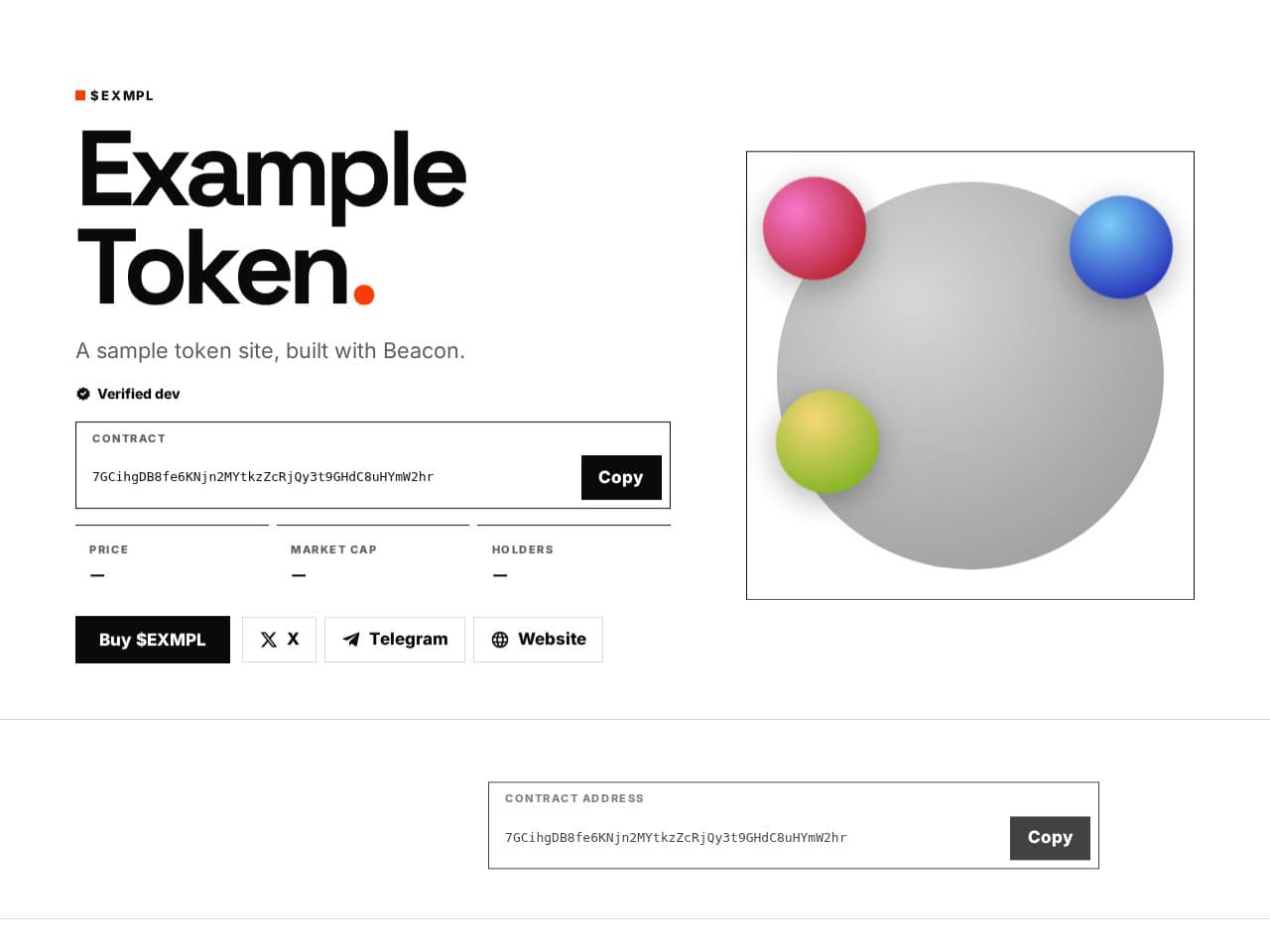 Example Token's site in the Mono design
