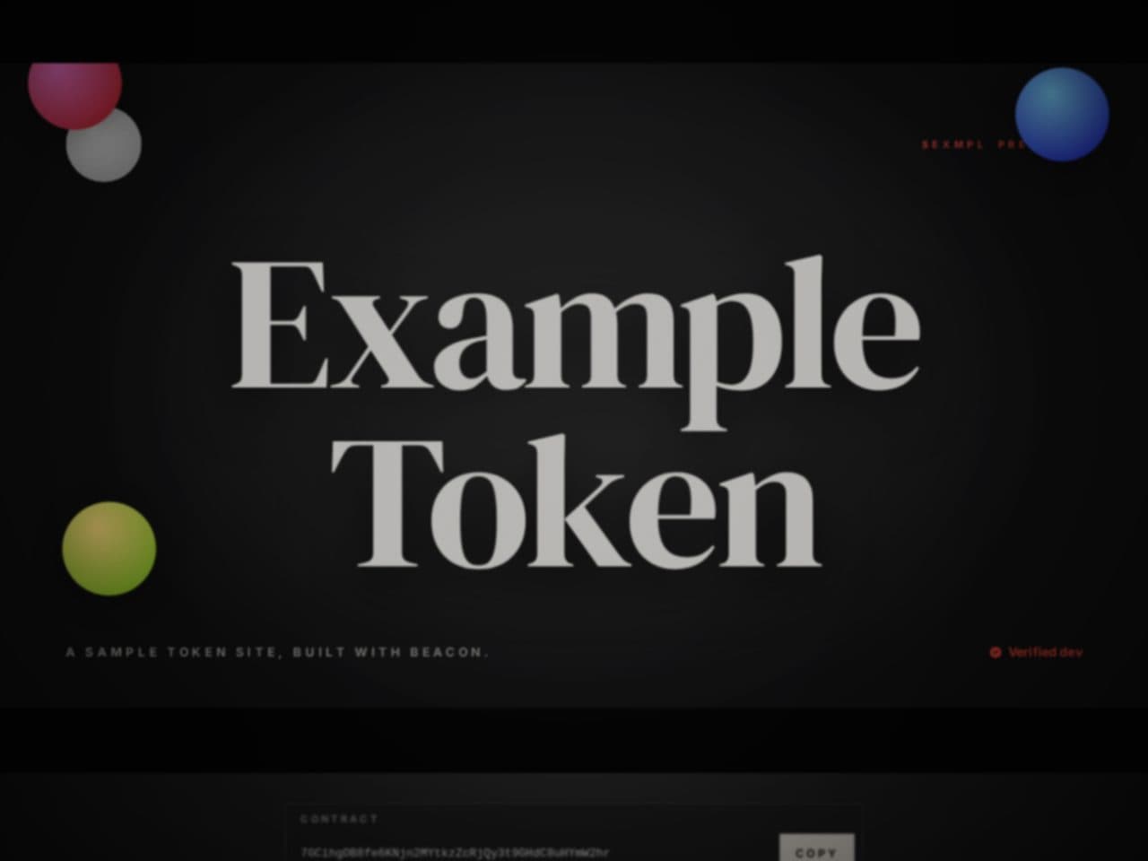 Example Token's site in the Noir design