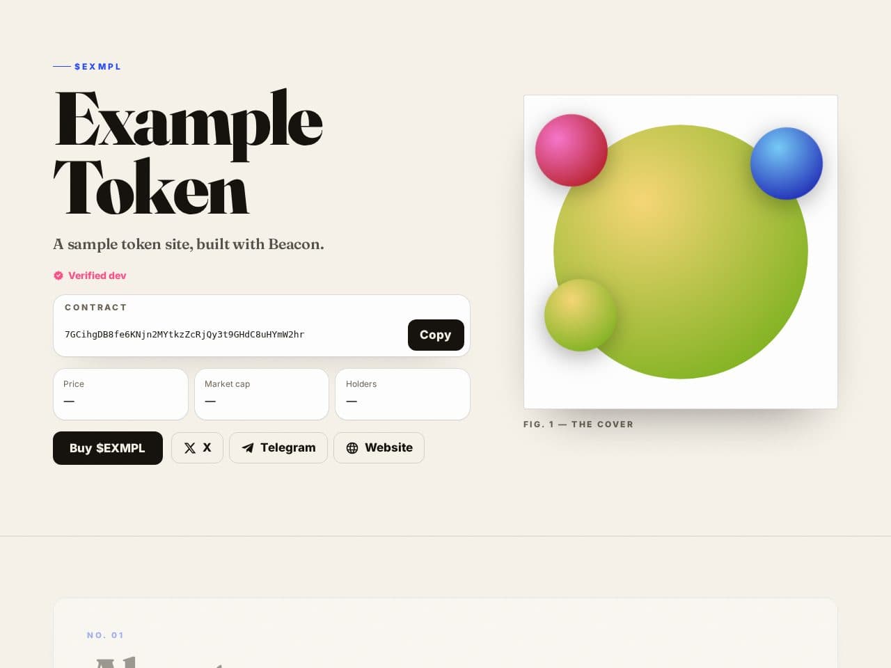 Example Token's site in the Paper design