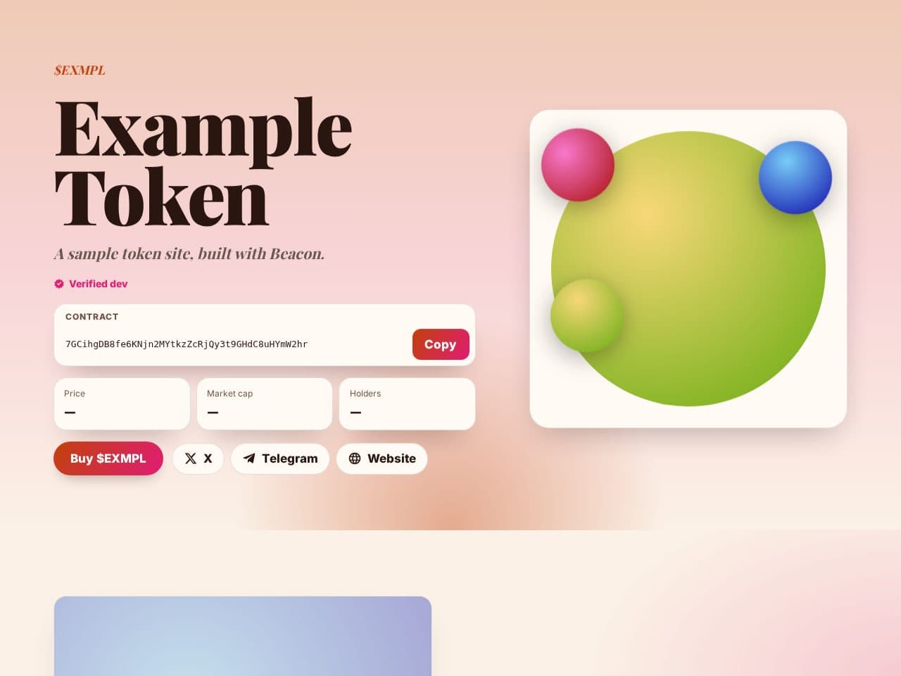 Example Token's site in the Sunset design